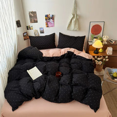 YICKYUE - New plaid printing retro cloud double-layer yarn four-piece set, bedding, student dormitory single 3-piece set