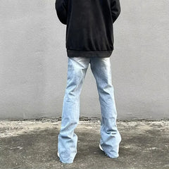 HEARUJOY - Y2K Fashion Zipper Retro Washed Baggy Flare Jeans Pants Men Streetwear Hip Hop Wide Leg Straight Denim Trousers Ropa Hombre