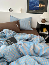 YICKYUE - Washed Cotton Stripe Mix Matching Bloggers Style Bedding Set Pure Cotton Three Piece Duvet Cover Student Four Piece Sheet Set