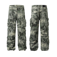 Hearujoy Contrast Color Pockets Camouflage Baggy Cargo Pants Men and Women Patchwork Loose Oversized Overalls Ropa Hombre Trousers