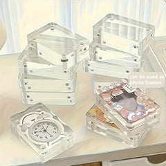 YICKYUE - 10pc Transparent Acrylic Photo Frames Mini Magnetic Sticker Idol Card Photo Frame Desktop Decoration Cute Photo Holder PS Board