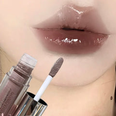YICKYUE - Dark Brown Gothic Lip Glaze Silver Metallic Lip Gloss Punk Black Mirror Light Lip Oil Non-Sticky Water Gloss Lips Tint Makeup