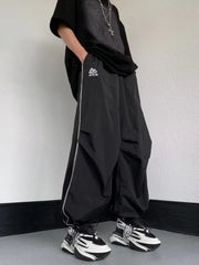 Hearujoy Men's Sports Pants Men Baggy Parachute Pants Y2K Oversize Joggers Streetwear Tracksuit Black Wide Leg Trousers Male