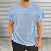 HEARUJOY - Summer Thin Hollow Out Knitted T Shirt For Men Round Neck Short Sleeved Pullover Top Fashion Casual Knitwear T-shirts Streetwear