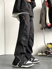 HEARUJOY - Outdoor Waterproof Fce Lined Zipper Bell Bot Pants Men's Winter Faion High Street Climbing Trousers Straight Leg Work