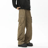 HEARUJOY - Pocket Casual Pants Men Retro Black Cargo Pants Men Japanese Streetwear Hip-hop Loose Straight Pants Mens Vintage Trousers