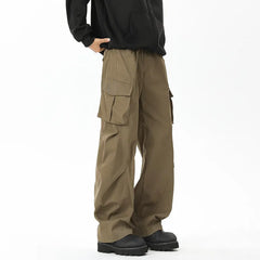 HEARUJOY - Pocket Casual Pants Men Retro Black Cargo Pants Men Japanese Streetwear Hip-hop Loose Straight Pants Mens Vintage Trousers