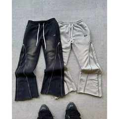 Hearujoy Black new style zipper trousers wide leg two-wear sports street American fashion retro casual washed couple casual pants