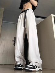 HEARUJOY - Qui Dry Ice Silk Men's Summer Thin Straight Leg Casual Pants Bule Waist Design Long Trousers Comfortable Loose Fit Leisure