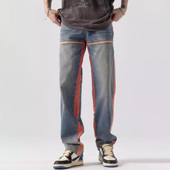Hearujoy Autumn Fashion Contrast Color Trend Striped Pants Men Hip Hop Y2k Jeans American High Street Loose Straight Casual Trousers