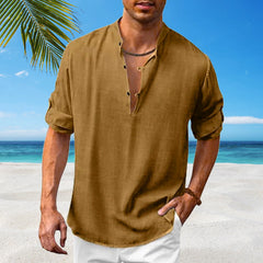 HEARUJOY - Mens Casual Fashion Comfortable Stand Up Long Sleeve Beach Shirt Loose Wrinkle-Free Men'S Checkered Shirt