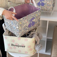 YICKYUE - Fabric Storage Basket Folding Washable Portable Storage Basket Printed Portable Dormitory Office Snacks Beauty Clothes Storage B