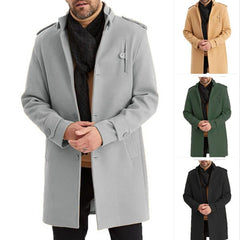 HEARUJOY - Spring and Autumn New Men's Solid Color Y2K Wool Coat Fashion Trend Casual Daily Single-Breasted Mid-Length Windbreaker Men