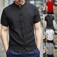HEARUJOY - Comfort Classic Fit Men'S Shirt With Pocket Men'S Linen Chinese Clothing Tang Suit Short Sleeve Shirt For Men рубашка