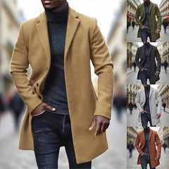 HEARUJOY - Daily Casual Long Sleeve Woolen Jackets Mens Autumn Winter Vintage Button-up Turn-down Collar Long Cardigans For Men Outerwear