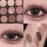 YICKYUE - 9-Color Eyeshadow Palette Earth Tones Brown Shimmer Matte Finishes Long-Lasting Pearl Dust for Daily Korean Makeup Look