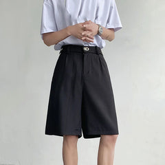 Hearujoy Metal Buckle Suit Shorts Korean Style Loose Summer Trend Male Pants Casual Zipper Solid Color Loose 9C5337