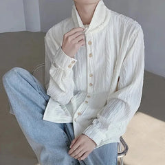YICKYUE - Men's Clothing Long Sleeve Niche Pleated Shirt Commuting Top