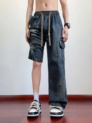 HEARUJOY - Summer Men's Jeans Flap Pockets Lightweight Denim Cargo Pants Big Size 8XL 7XL 6XL Wide Leg Baggy Jeans Straight Trousers