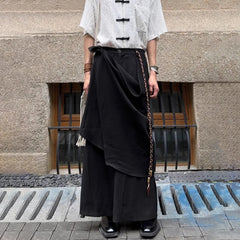 HEARUJOY - Men Japanese Double-Layer Irregular Casual Culottes New Genderless Fashion Splicing Solid Color Loose Wide-Leg Pants Unisex