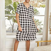 Hearujoy Mens Casual Home Plaid Nightgown Gender-Neutral Loose Printed Simple Short-Sleeved Thin Home Wear Unisex