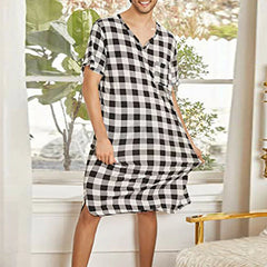 Hearujoy Mens Casual Home Plaid Nightgown Gender-Neutral Loose Printed Simple Short-Sleeved Thin Home Wear Unisex