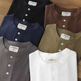 Hearujoy Men's T-shirt Autumn Winter New Casual Henley Shirt Retro Simple Solid Color Buttons Daily Long-sleeved Bottoming Tops Tees