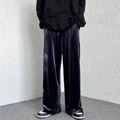Hearujoy High Street Casual Sweatpants Men's Gold Velvet Wide-leg Pants Spring Fall Clothes Large Size Trendy Loose Y2k Glossy Long Pants