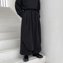 HEARUJOY - Men Culottes Y2k Double-Layer Breasted Design Harem Casual Pants Streetwear Trend Outdoor Wide-Leg Pants Men'S Clothing