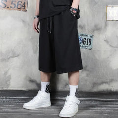 HEARUJOY - XS-4XL Mens Cropped Pants Plain Drawstring Casual Pants Streetwear Fashion Hip-Hop Harem Wide-Leg Trousers Men'S Wear New