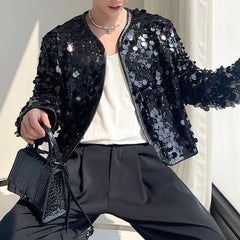 HEARUJOY - Mens Jacket Sequin Ballroom Shiny Jacket Streetwear Fashion Nightclub Stage Performance Long Sleeve Top Men'S Clothing 2025 New