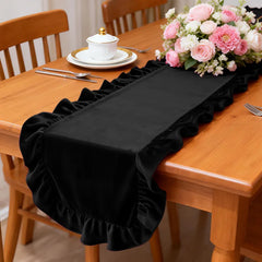 YICKYUE - Velvet Table Runner 72Inches Long with Retro Ruffle Flounces Wedding Decoration for Kitchen Dining Living Room Coffee Home Decor