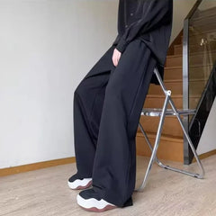 HEARUJOY - Black Mens Suit Pants Summer American High Street Wide Leg Pants Trend Casual Comfortable Office Attire Fashion Pantalettes