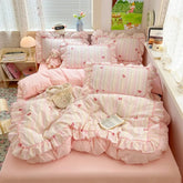 YICKYUE - 3pcs pink seersucker Duvet Cover Set (1*Duvet Cover + 2*Pillowcase, Without Core),pink bow Bedding Set