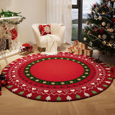 YICKYUE - Christmas Living Room Decoration Round Carpet Thick Plush Rugs for Bedroom Fluffy Soft Home Red Floor Mat Cloakroom Washable Rug