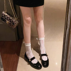 Hearujoy Mary Jane Thick Heels Women's Shoes 2024 New French Low Heels Shallow Mouth Single Shoes Velcro Thick Heels Small Leather Shoes