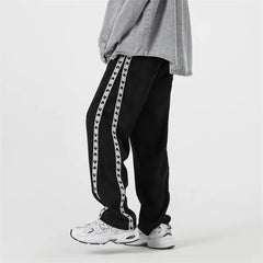 Hearujoy Men's Sweatpants Loose Side Striped Splice Guard Pants Joggers Wide Leg Trousers Male Casual Korean Streetwear Hip Hop