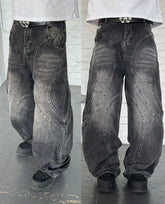 HEARUJOY - New High Street Gothic Punk Dark Trousers Y2K Harajuku Retro Washed Distressed Baggy Jeans Men Street Fashion Straight Leg Pants