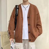 HEARUJOY - Autumn Winter Men Casual V-Neck Cardigan Sweaters Solid Color Long Sleeve Outerwear Single-breasted Male Loose Knitted Coats