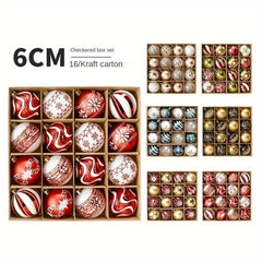 YICKYUE - 16 Pcs Christmas Balls Decorations, Red And White Painted Xmas Balls Party Supplies Set - Christmas Tree Hanging Decorations