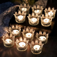 YICKYUE - 6/12pc Glass Crown Candle Holders Elegant Makeup Sponge Jewelry Storage Cup Sparkling Gold Bead Crystal Candle Holder Home Decor