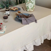 YICKYUE - Solid Color Beige Farmhouse Ruffled Tablecloth Cotton Rectangular Square Washable Table Cover Decoration for Kitchen Dinning