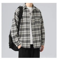 HEARUJOY - Knitted Men's Trendy Brand Loose Casual Cardigan Jacket Plaid Shirt