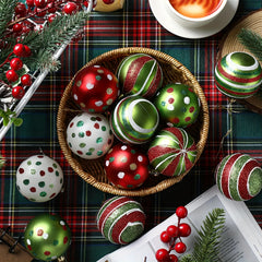 YICKYUE - 12pcs Christmas Ball Ornaments 2.4 Inch Round Plastic Hanging Decorations Glittering Elf Ball Festival Christmas Tree Decoration