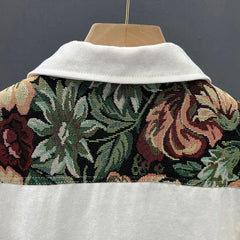 Hearujoy Y2K Retro Korean Cargo Style Lapel Men Floral Embroidered Patchwork Tops Design Jacket Mens Workwear Spring Autumn Slim Jacket