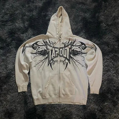 Hearujoy Punk Goth Oversized Print Hoodies Women Men Streetwear Zip Up Hoodie Y2k Long Sleeve Hooded Sweatshirt Loose Retro Coats Tops
