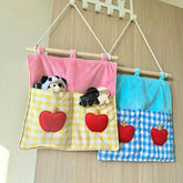 YICKYUE - Checkered Pattern Plush Fabric Key Phone Storage Bag Wall-Mounted Door Rear Storage Bag Wardrobe Sundries Fringe Storage Bag