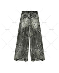 Hearujoy Y2K Harajuku Gray Spliced Washed Jeans Men's Gothic Style Street Trend Clothing Retro Loose Wide Leg Pants Autumn Baggy Jeans
