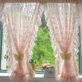 YICKYUE - Pastoral Double-Layer One-Piece Floral Gauze Curtain Punch-Free Half Curtain Living Room Balcony Window Screen Customizable