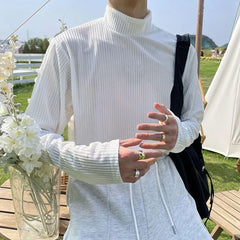HEARUJOY - Half High Collar Male Pullover Tops Streetwear Tee Designer Quality Xl Sweatshirt Aesthetic Emo Normal Xxl Men's T-shirts White